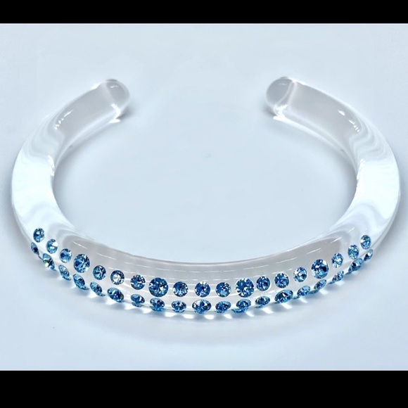 Acrylic Cuff Bracelet Embellished With Blue Genuine Crystal Stone Elements - Picture 6 of 8